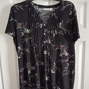 Blouse, Black Floral Print,  Short Sleeve, Croft & Barrow, XL